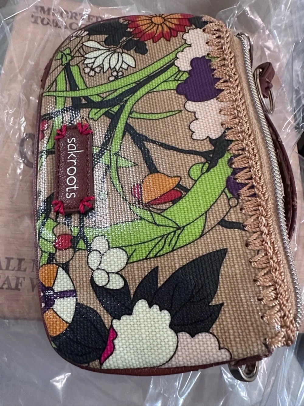 Sakroots ⚠️ Floral Wristlet Coin Purse - Brown & Pink 7 x 4 1/2 READ BELOW ⚠️